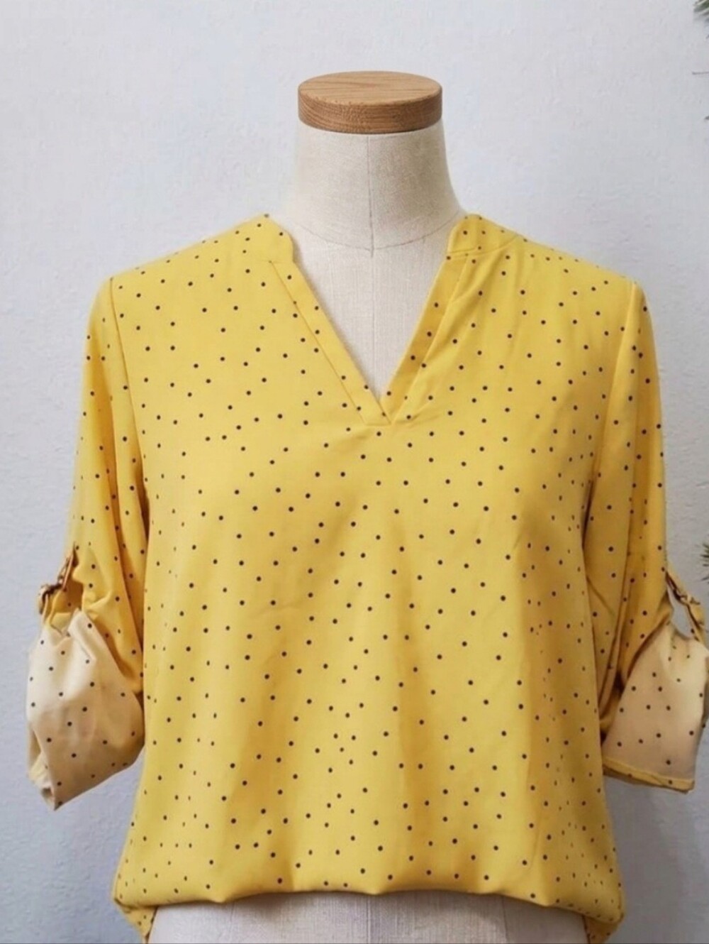 Roswear Yellow Polka Dot 3/4 Sleeve Business Casual Boho Tunic Blouse Top XL